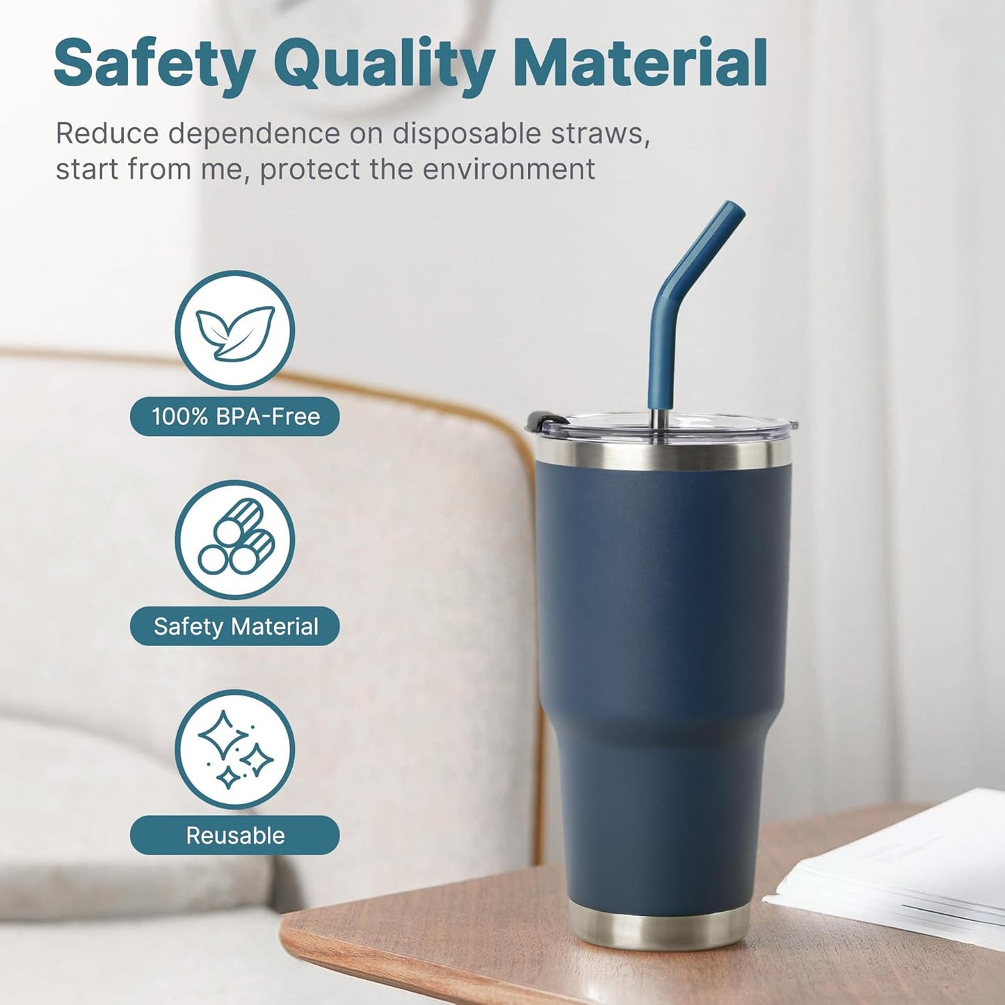 30 oz Straw for YETI Tumbler, Metal Straight Straws Reusable with Silicone Tip for Simple Modern 24 oz Tumbler and 32oz Glass Tumbler, Cleaning Brush, 1 Portable Bag