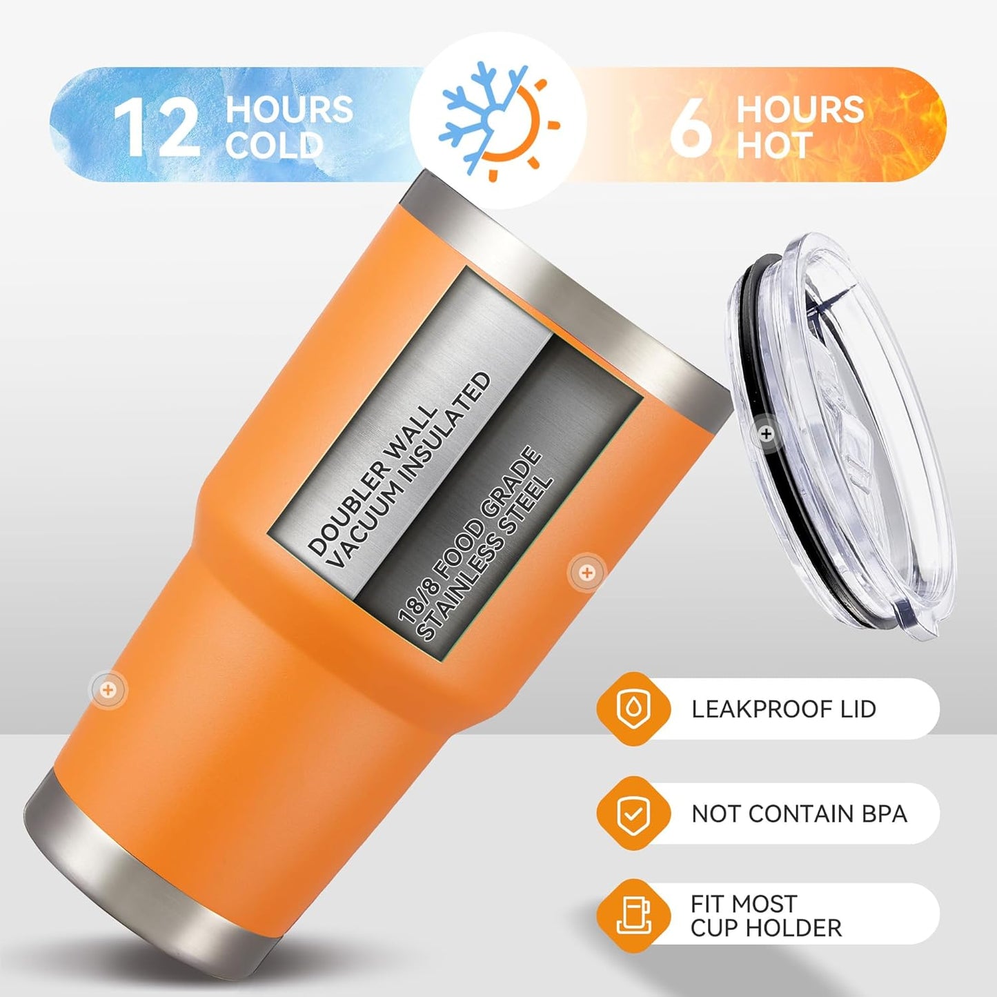 30 oz Tumbler with Lid Stainless Steel Tumblers Bulk Vacuum Insulated Cup Reusable Powder Coated Travel Mug Double Wall Leak Proof Cups Keep Cold Drinks for 12 Hours Orange, Set of 4