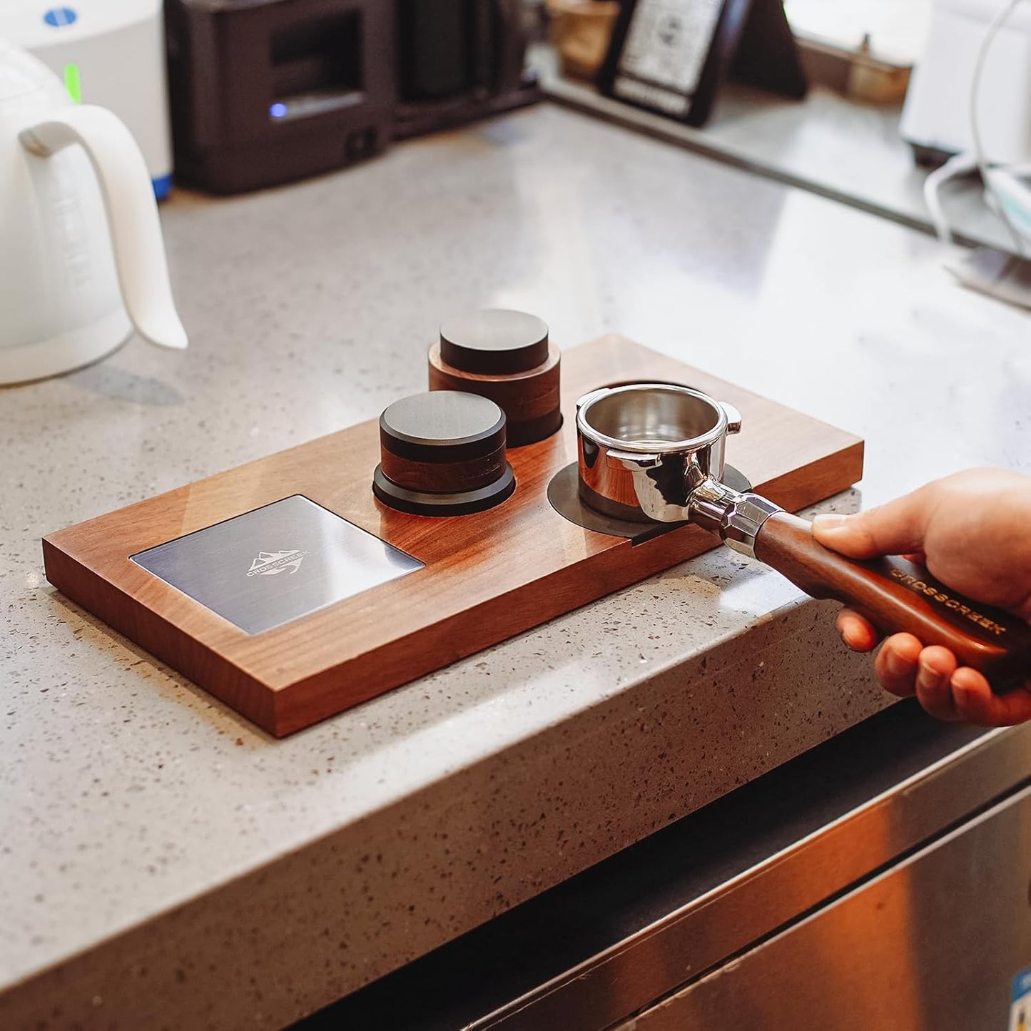 54mm Espresso Distributor | Gravity Adaptive Distribution Tools Fits 54mm Breville Espresso Portafilter | Self Leveling Distributor | Stainless Steel & Walnut | Espresso Machine Accessories