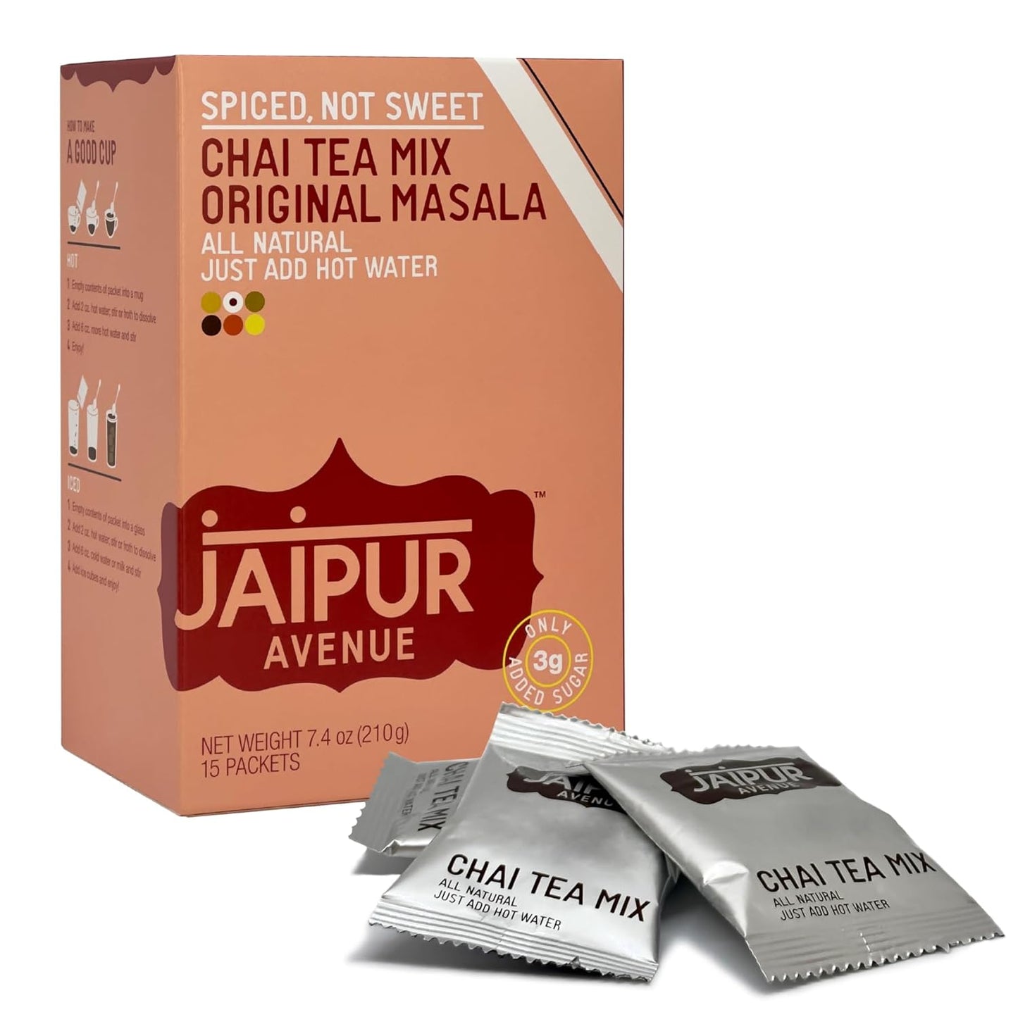 Jaipur Avenue Chai Tea Mix - Original Spiced Not Sweet - All-Natural, Preservative-Free, Gluten-Free, and Authentic Masala Chai Tea Latte - (15 Servings)