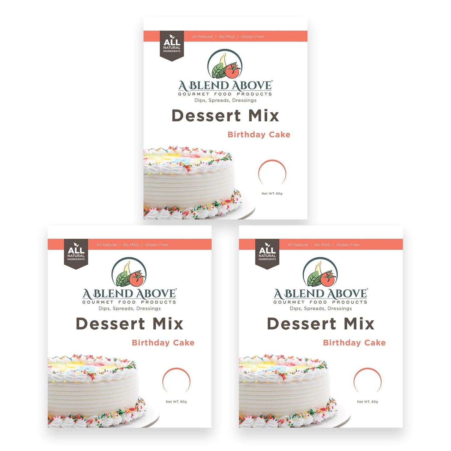 A Blend Above Birthday Cake Mix - No Bake Desserts, All Natural, Gluten Free, No MSG - Instant Dessert Mix, Fruit Dip, Bagel Topping, Frosting, Cheesecake Filling - Easy to Make - 4.2 Oz (Pack of 3)