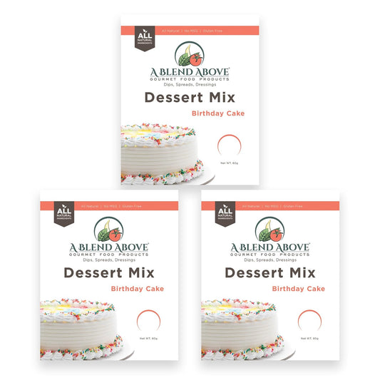 A Blend Above Birthday Cake Mix - No Bake Desserts, All Natural, Gluten Free, No MSG - Instant Dessert Mix, Fruit Dip, Bagel Topping, Frosting, Cheesecake Filling - Easy to Make - 4.2 Oz (Pack of 3)