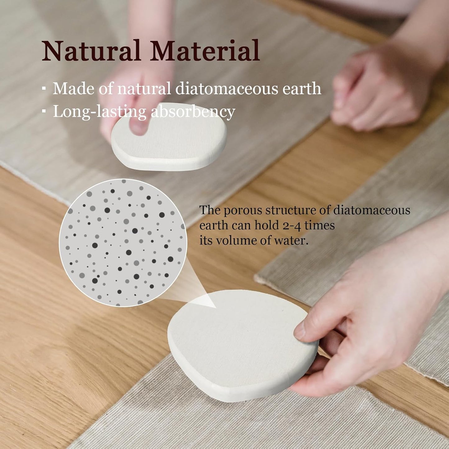 Instant Dry Stone Absorbent Diatomite Coaster Set of 6 for Drinks Wine Coffee, Modern Unique Cup Diatomaceous Earth Coasters for Coffee Table Office Desk, White