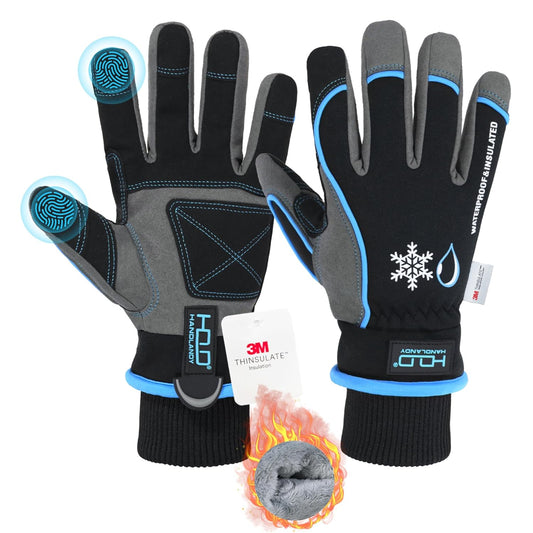 HANDLANDY Waterproof Insulated Work Gloves, 3M Thinsulate Thermal Winter Gloves for Men Women Touch Screen, Warm Ski Snowboard Cold Weather Gloves (Small, Blue)