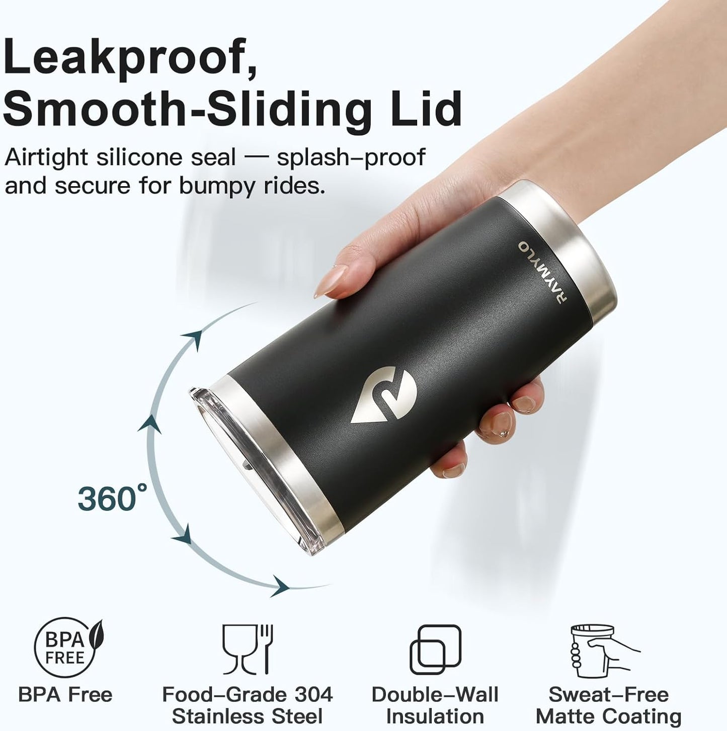 20 oz Coffee Tumbler - Insulated Stainless Steel Travel Mug for Hot/Cold, Spill Proof with BPA-Free Detachable Lid, Coffee Cup Fits Most Car holder, Includes Chic Stickers, Magic Black