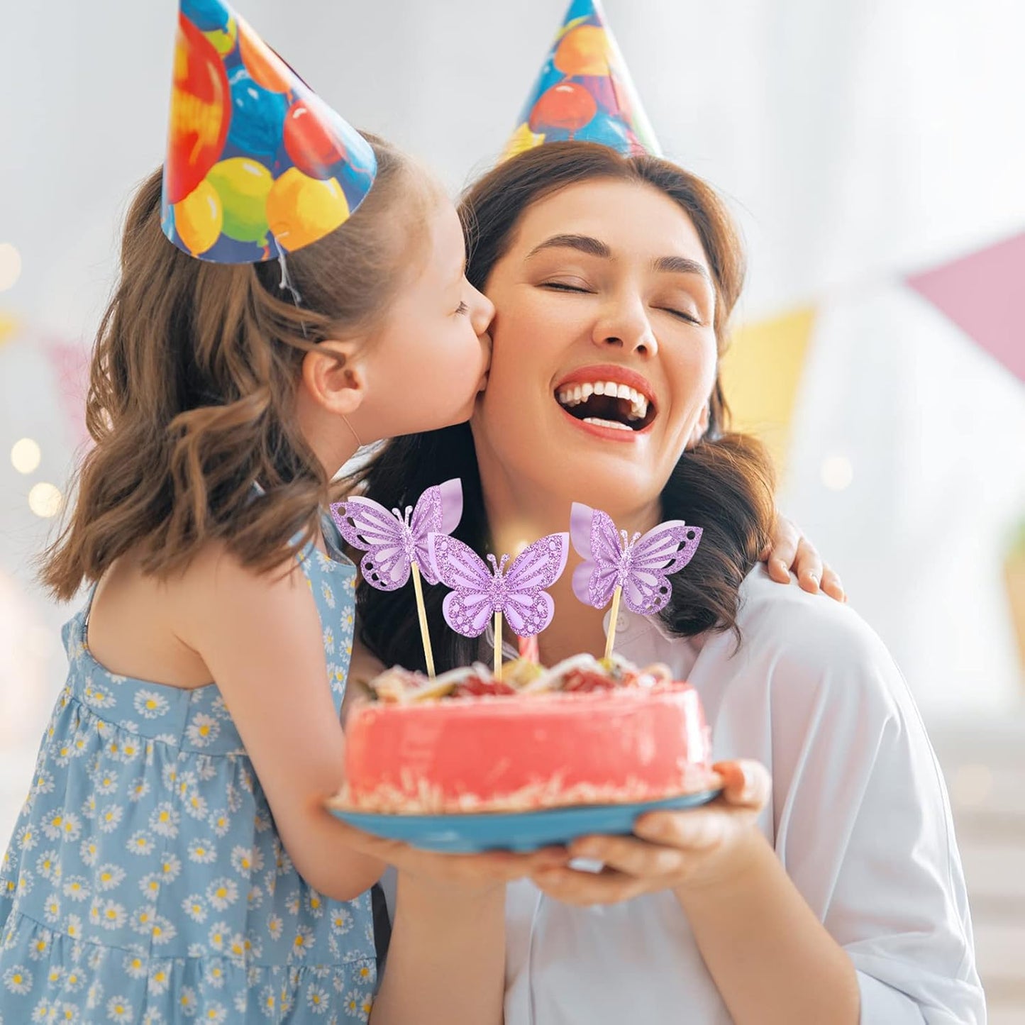 Chinco 48 Pcs Butterfly Cupcake Toppers Assembled Double Layer Cupcake Topper 3D Glitter Cake Topper Butterfly Cocktail Pick Decoration for Baby Shower Birthday Wedding(Purple,Classic Style)