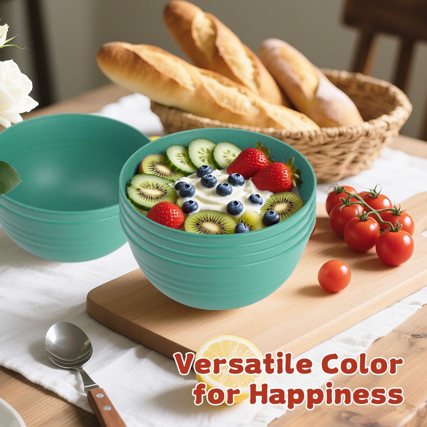 6-piece Wheat Straw Bowls sets 26oz,Alternative Plastic Bowls Reusable for indoors and outdoors,Microwave-able and Dishwasher Safe Bowls Sets Easy to Clean.Green Series