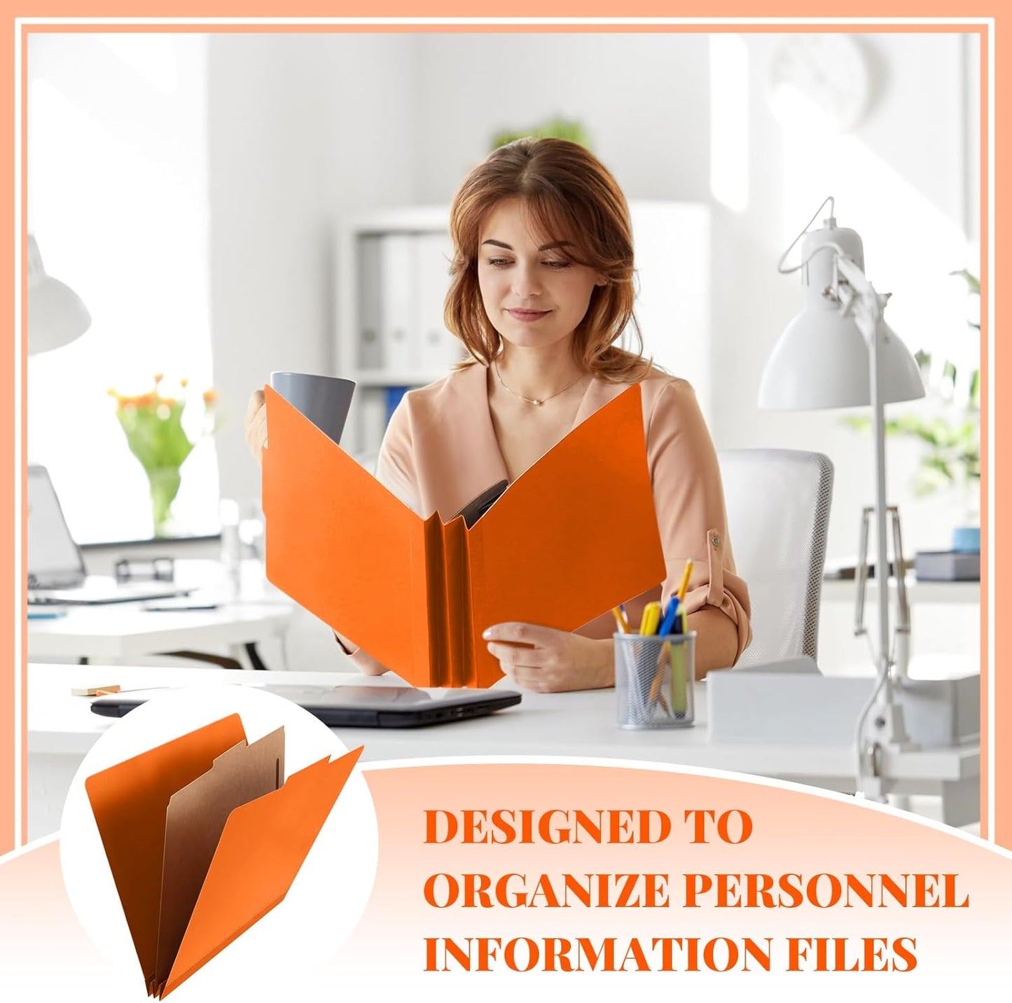 24 Pcs Classification Folders Letter Size, Back to School Supply for Teacher, Student, 1 Divider Pressboard File Folder Bulk with 2 Fasteners, 3.5 Inch Expanding File Organizer (Orange)