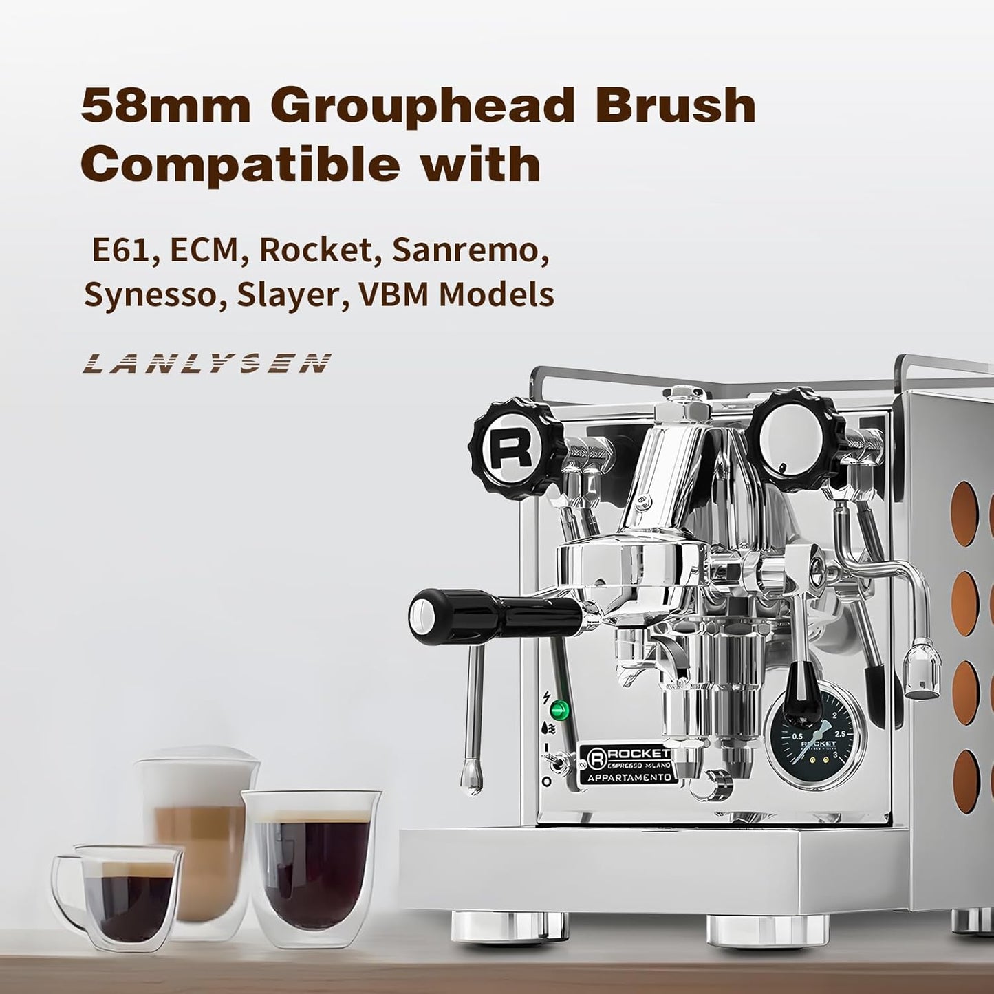 58mm Espresso Coffee Machine Cleaning Brush Wood Grain Color Espresso Machine Electric Cleaning Brush 360°Totally Enclosed for E61, Flair 58, ECM, Rocket, Sanremo, Synesso, Slayer, VBM