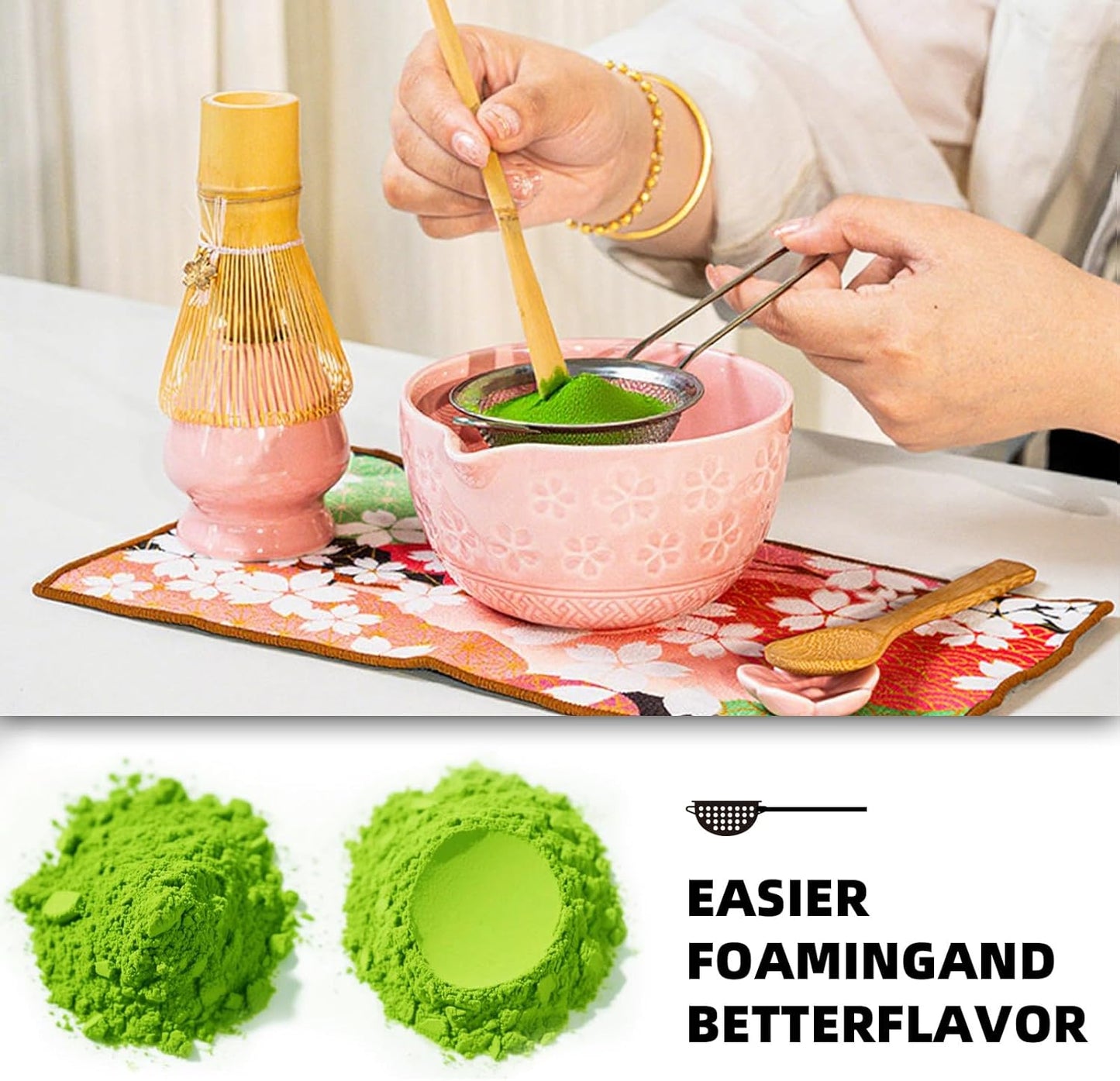 8 PCS Matcha Whisk Set, Ceramic Matcha Set, Includes Bowl, Matcha Whisk Holder Matcha Bamboo Whisk, Scoop, Sifter, Unique Gift for Matcha Lovers (C)