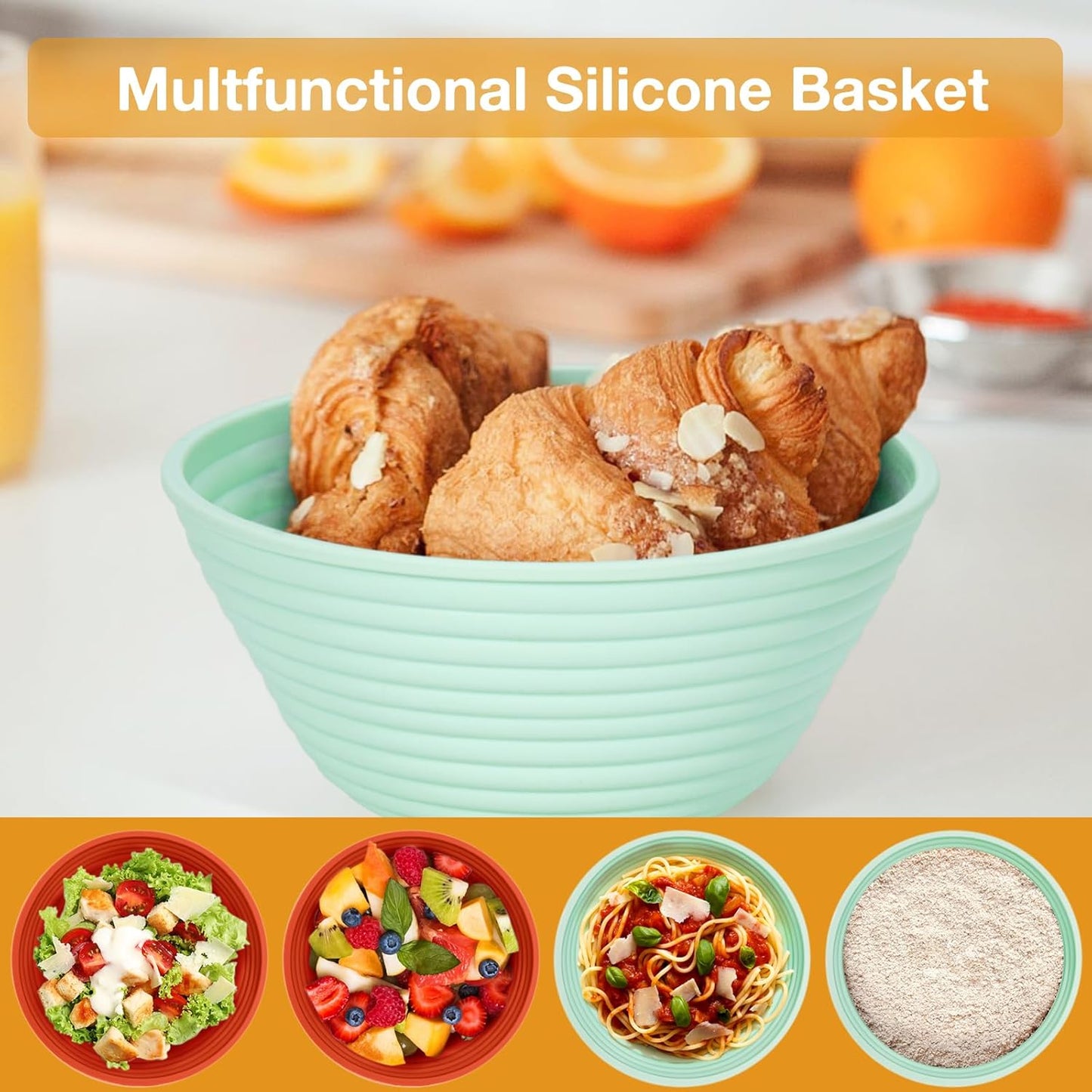 Silicone Banneton, Sourdough Bread Baskets (Set of 6, 5 Inch), Round Proofing Bread Bowls with Starter Kit, Bread Making Baking Supplies
