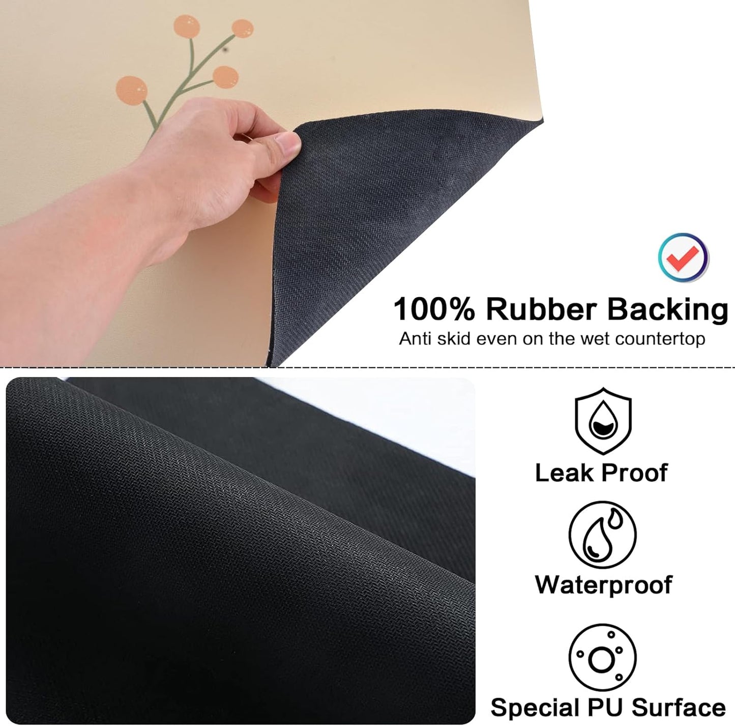 Cream Dish Drying Mat 16''x19'', Absorbent Anti Spill Bar Mat for Kitchen Counter, Fits Under Coffee Maker & Espresso Machine