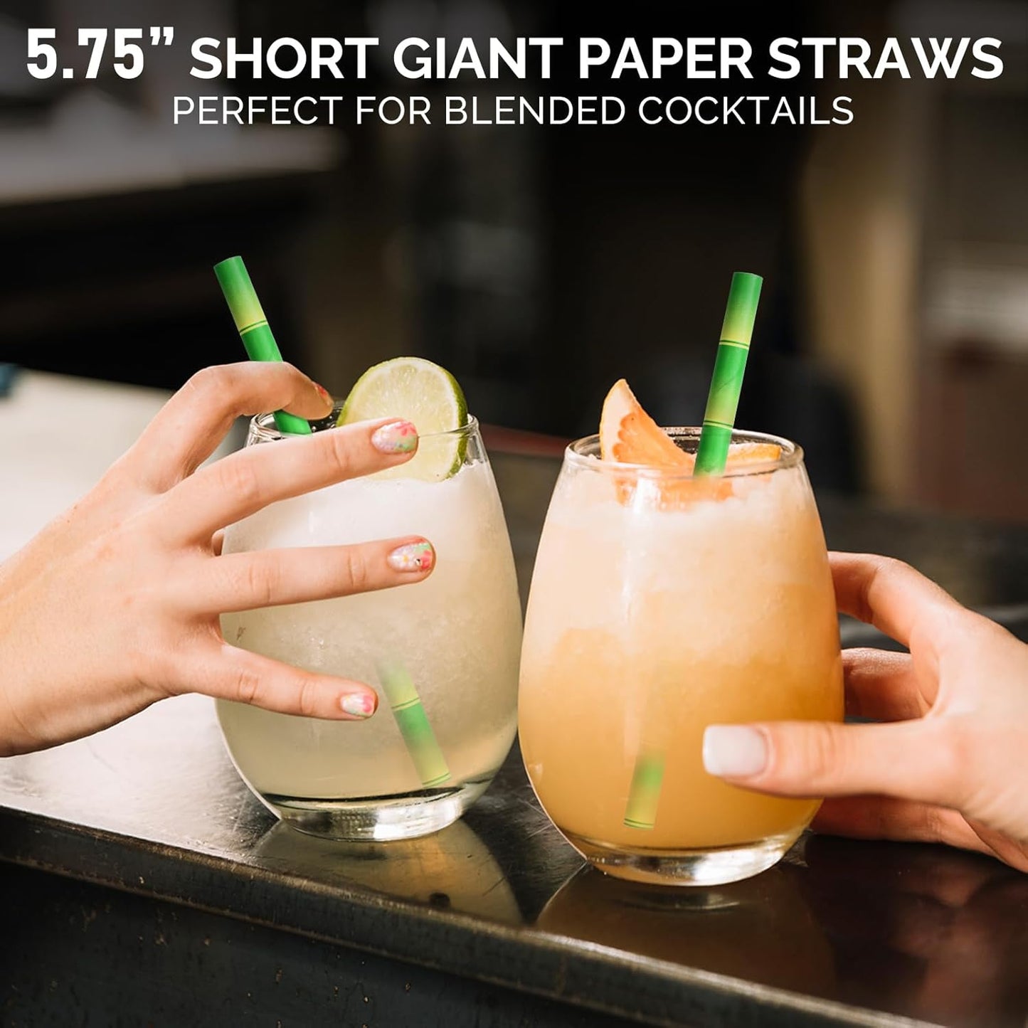 5.75" x 0.31" Green Bamboo Disposable Paper Drinking Straws for Short Drinks, Blended Cocktails, Margaritas, Smoothies, Milkshakes - Unwrapped [250 Counts]
