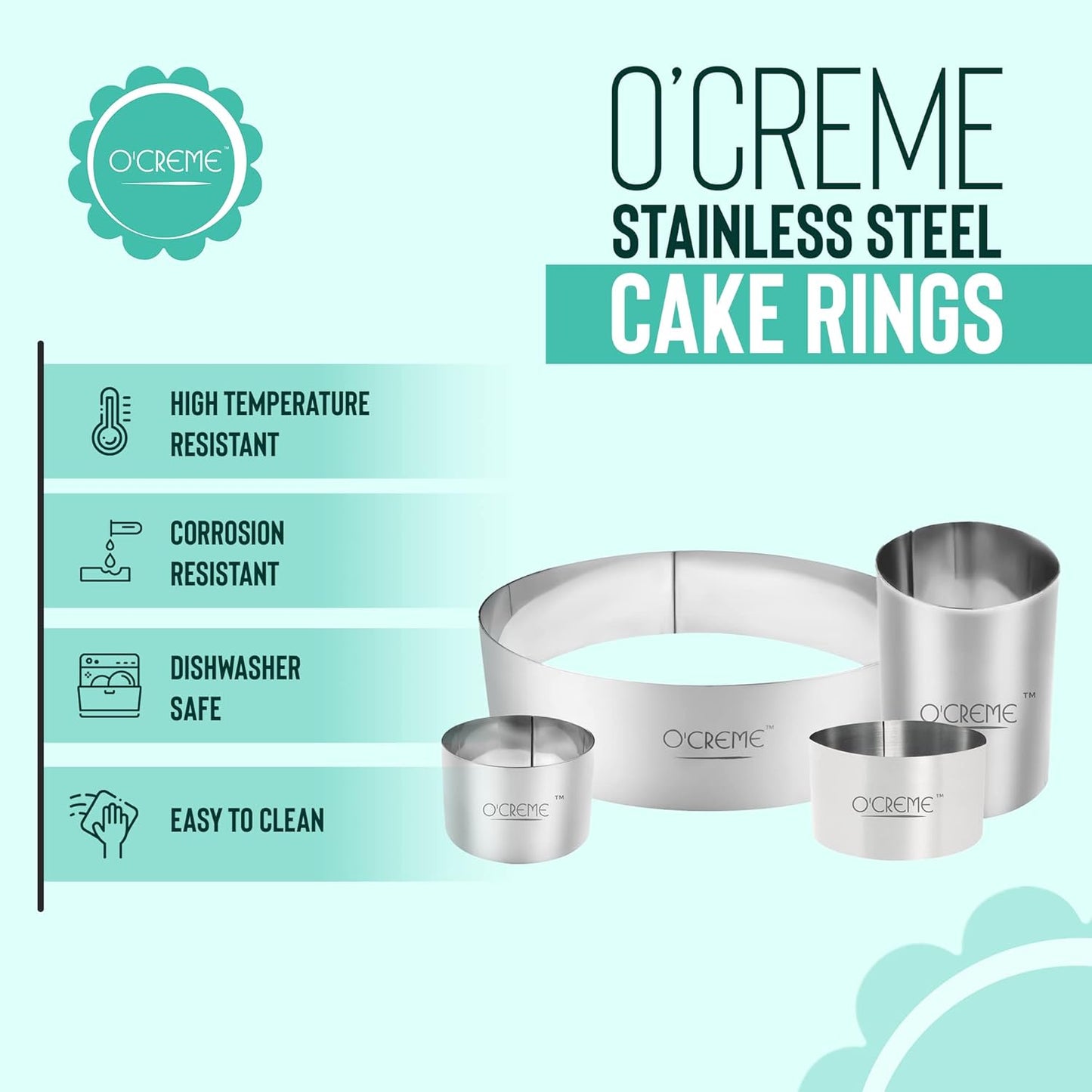 O'Creme Cake Ring Sturdy Stainless Steel Round Mousse Cake Ring Mold for Baking, Dessert Cake Decorating Pastry Rings 10 Inch Diameter x 3 Inch High