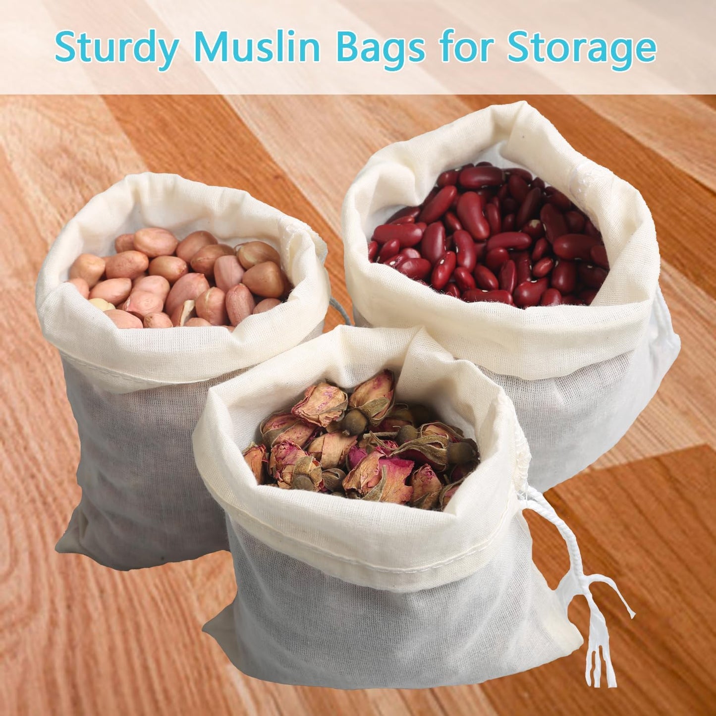 Eketirry Spice Bags, 10pcs Reusable Empty Tea Bags, Muslin Strainer Bags, Soup Bags for Cooking, Natural Cotton Fine Mesh Cheesecloth Bags for Cold Brew Coffee(3 x4" &5 x6.3")