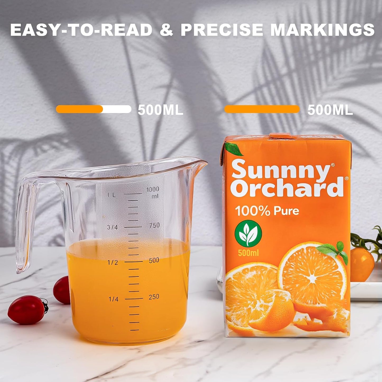 DaYammi Measuring Cups 4-Piece, Unbreakable Food-Grade Plastic Measuring Cup for Dishwasher, 1/2/4/8-Cup Nesting Liquid Measuring Cups for Prepping, Baking, Cooking, Readable Markings, Clear