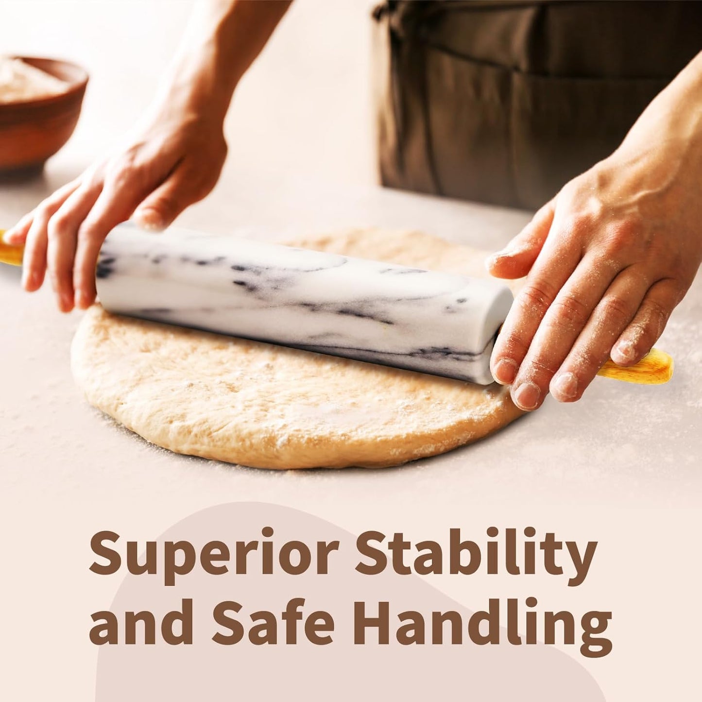 Marble Rolling Pin 18 Inch with Stand Heavy Duty, Weighted Baking Roller Pin for Making Pizza and Dough, Flour Tortillas, Pastry, Non-Stick Rolling Pin Stable and Anti-Slip, Dishwasher Safe