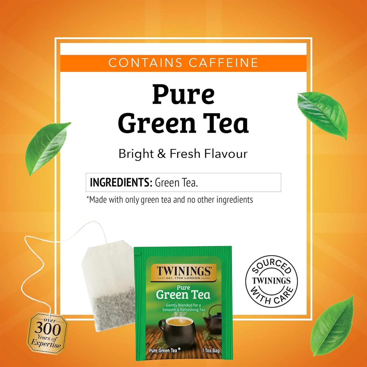 Twinings Pure Green Tea Individually Wrapped Bags, 100 Count (Pack of 1), Smooth & Refreshing, Caffeinated, Enjoy Hot or Iced, 100 Teabags