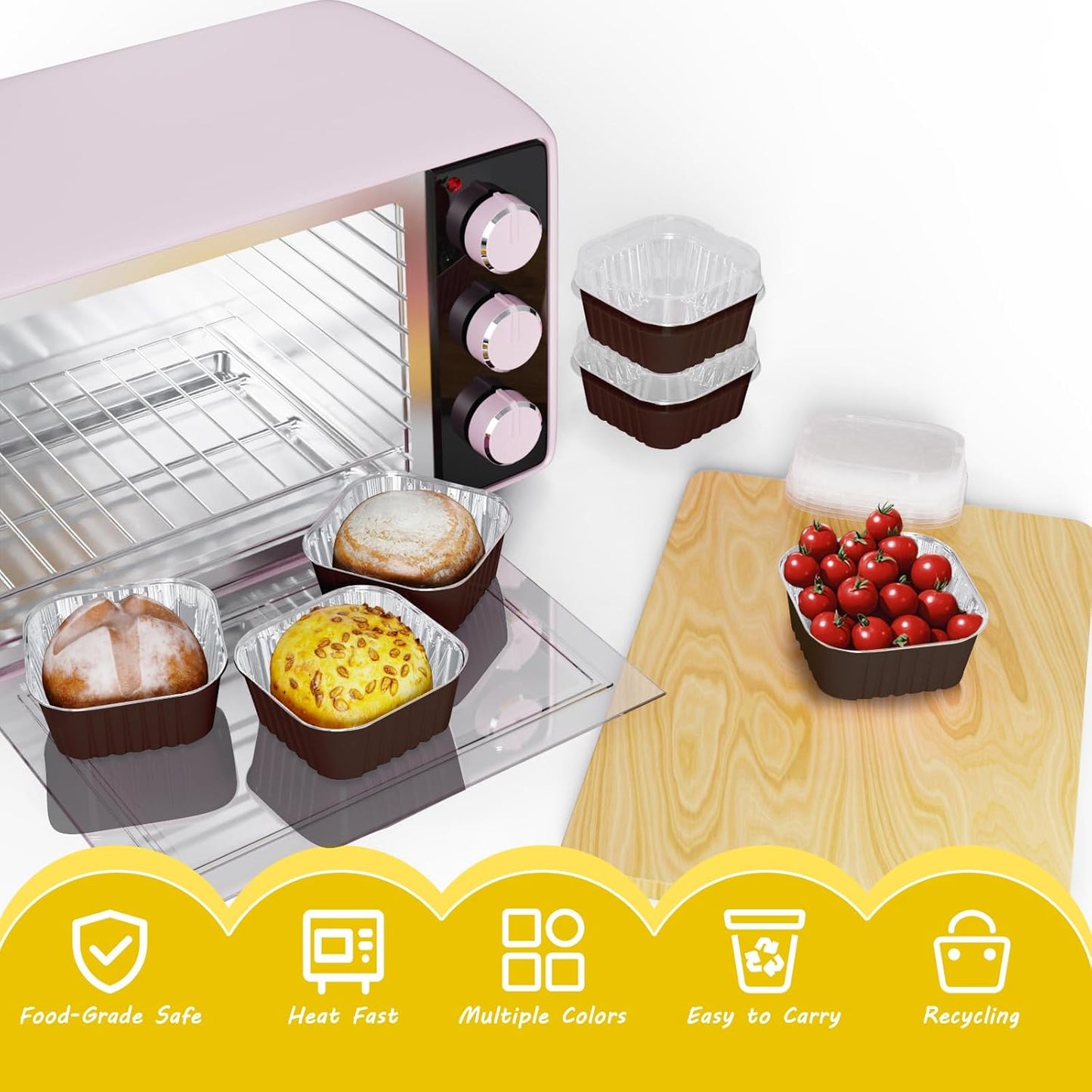 25 Pack Square Mini Cake Pans with Lids,Mini Loaf Pans with Lids,Aluminum Foil Baking Cups,Disposable Ramekins Cupcake Cups,Muffin Tins,Dessert Cups for Wedding Birthday Party Picnics,5oz (Coffee)