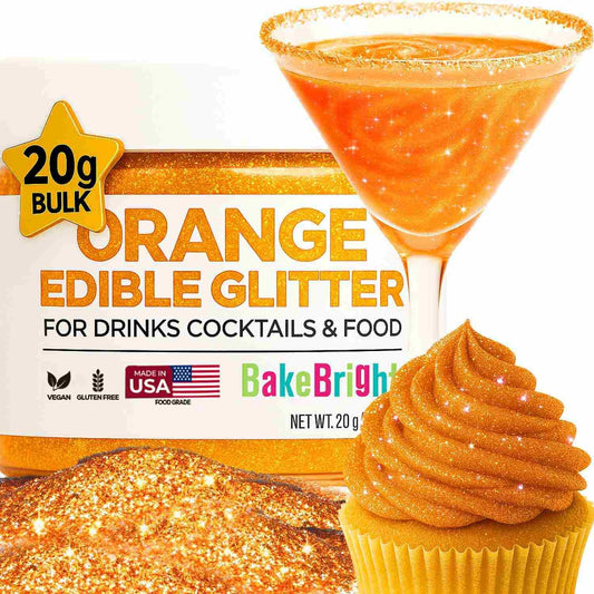 Bulk (20g) Orange Edible Glitter for Drinks | Premium Edible Glitter for Cakes Drink Brew Glitter Orange Edible Glitter Orange Cake Decorations Edible Orange Glitter for Strawberries Cocktail Glitter