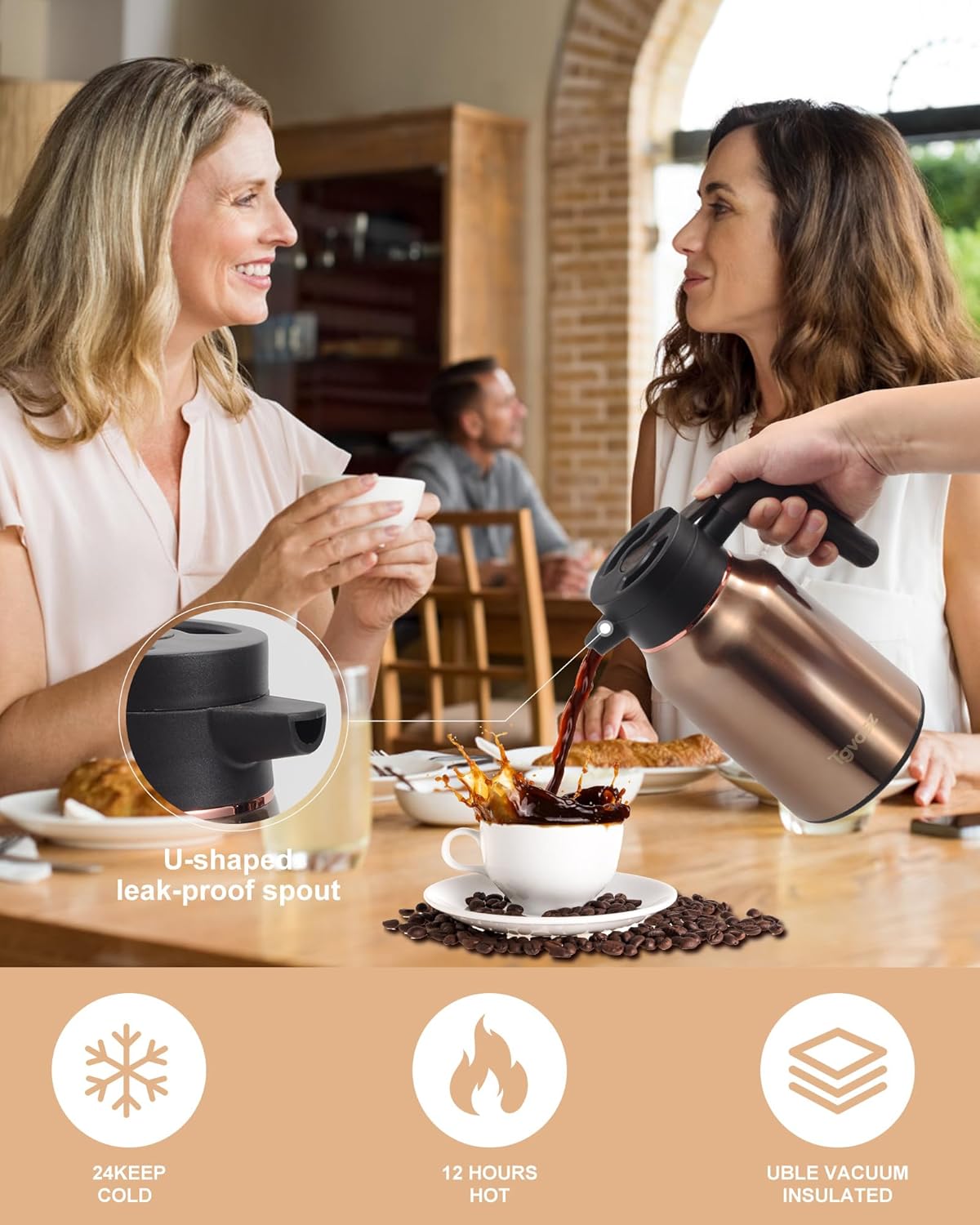 51 Oz Carafes for Hot Liquid, Stainless Steel Insulated Vacuum Thermal Coffee Carafes For Keeping Hot, 1.5 Liter Coffee Dispenser(Gold/Gold)