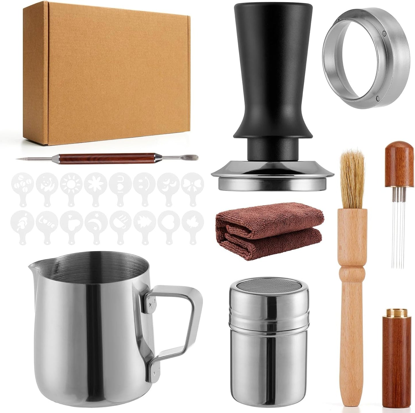 Espresso Tamper Set, Barista Tools Kit for 58mm Coffee Machine and Portafilters, Spring-Loaded 304 Stainless Steel Base 30lbs Coffee Calibrated Tamper Tools for Enjoying cafes Home Office hotels(58mm)