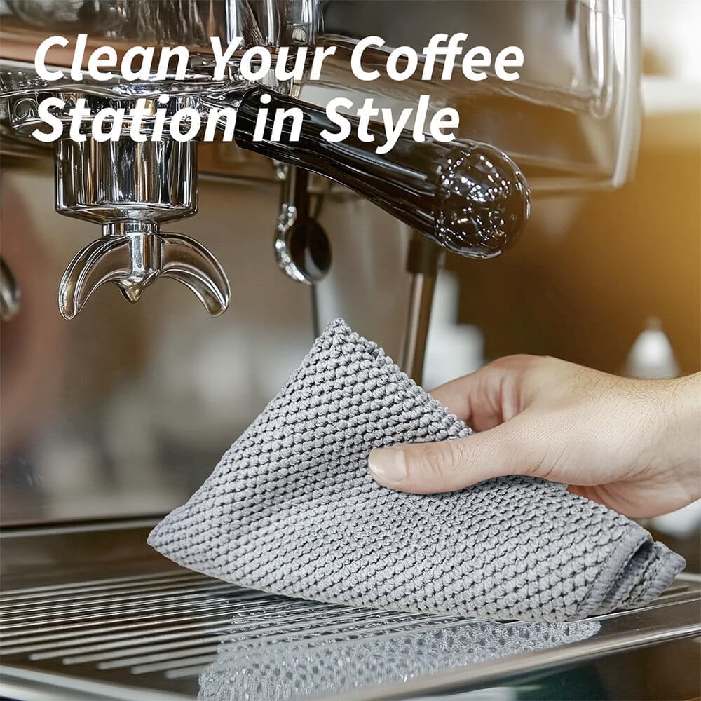 Barista Towel 6 Pack, Extra Thick Microfiber Coffee Cleaning Cloths, Espresso Machine Accessories for Coffee Bar, Steam Wand, Countertop, Milk Frother, 12”x12”