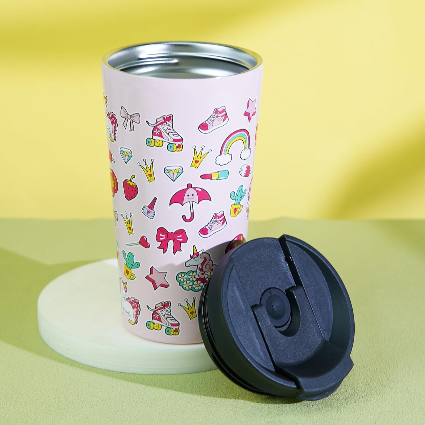 BJPKPK 18oz Insulated Tumbler With lid And Straw Stainless Steel Tumblers Travel Coffee Mug Reusable Thermal Cup,Unicorns