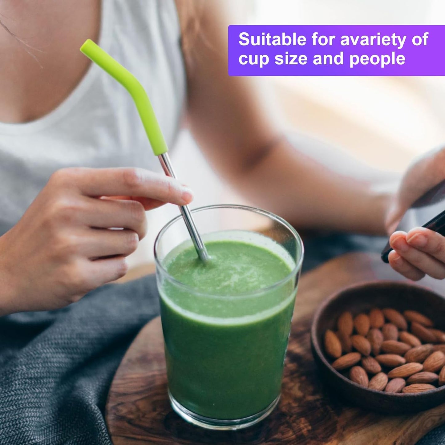 6Pcs Metal Straw Silicone Tips 5/16 IN Wide(8mm Outer Diameter) Food Grade Rubber Straw Covers Green Flex Elbow Replacement Tip for Stainless Steel Metal Straws