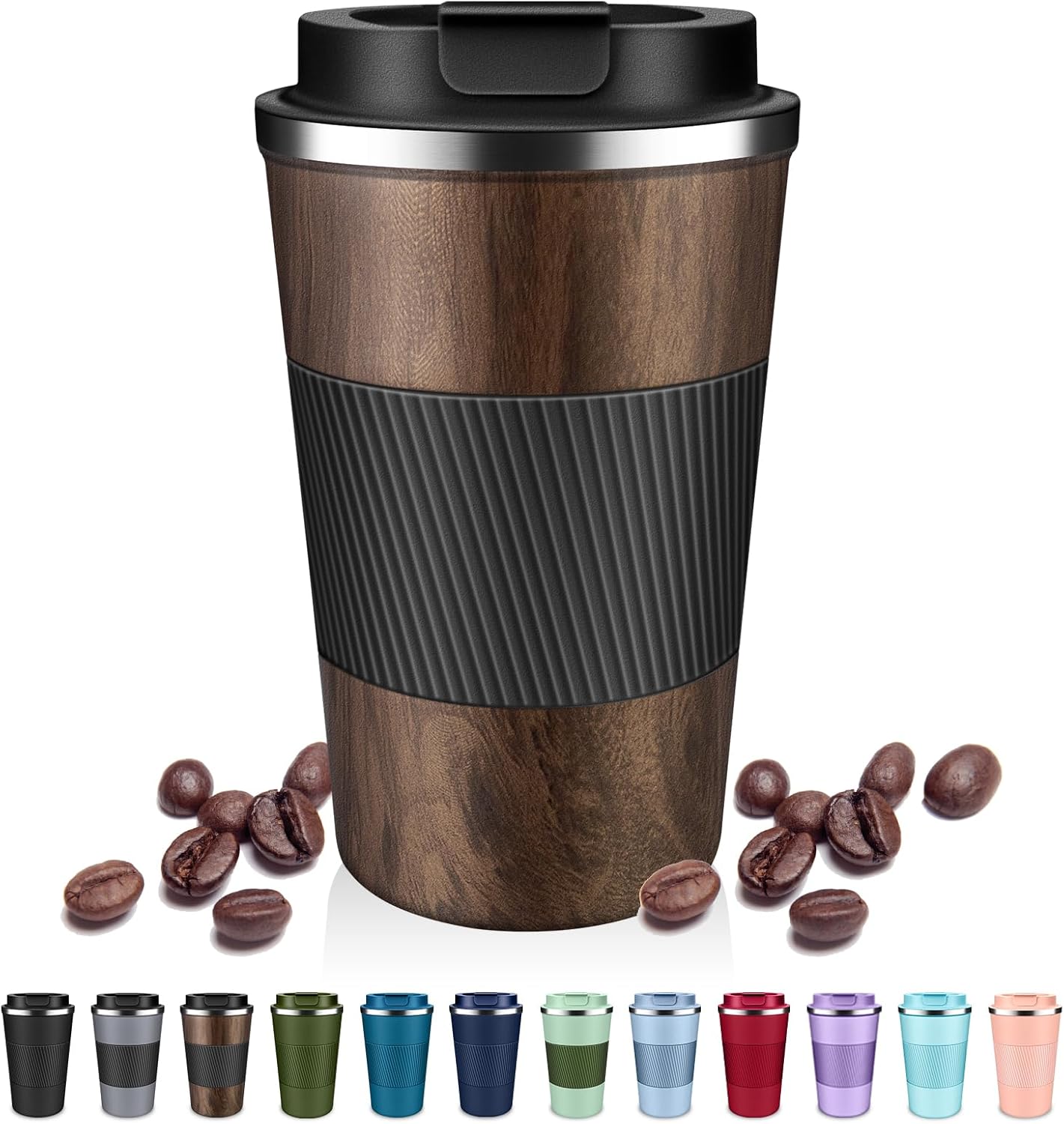 Insulated Coffee Tumblers with Flip Lid 12oz / 17oz, Stainless Steel Travel Coffee Mug Leak Proof, Vacuum Insulated Coffee Mug Reusable Cup, Keeps Cold and Hot for Coffee Tea