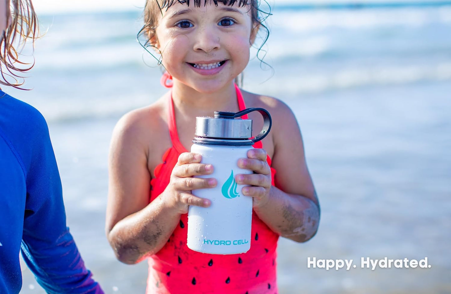 HYDRO CELL Stainless Steel Sport Water Bottle with Straw - Keeps Drinks Cold & Hot via a Leak Proof Metal Triple Insulated Vacuum Flask for All Sports and Outdoors Activities (White 14oz)