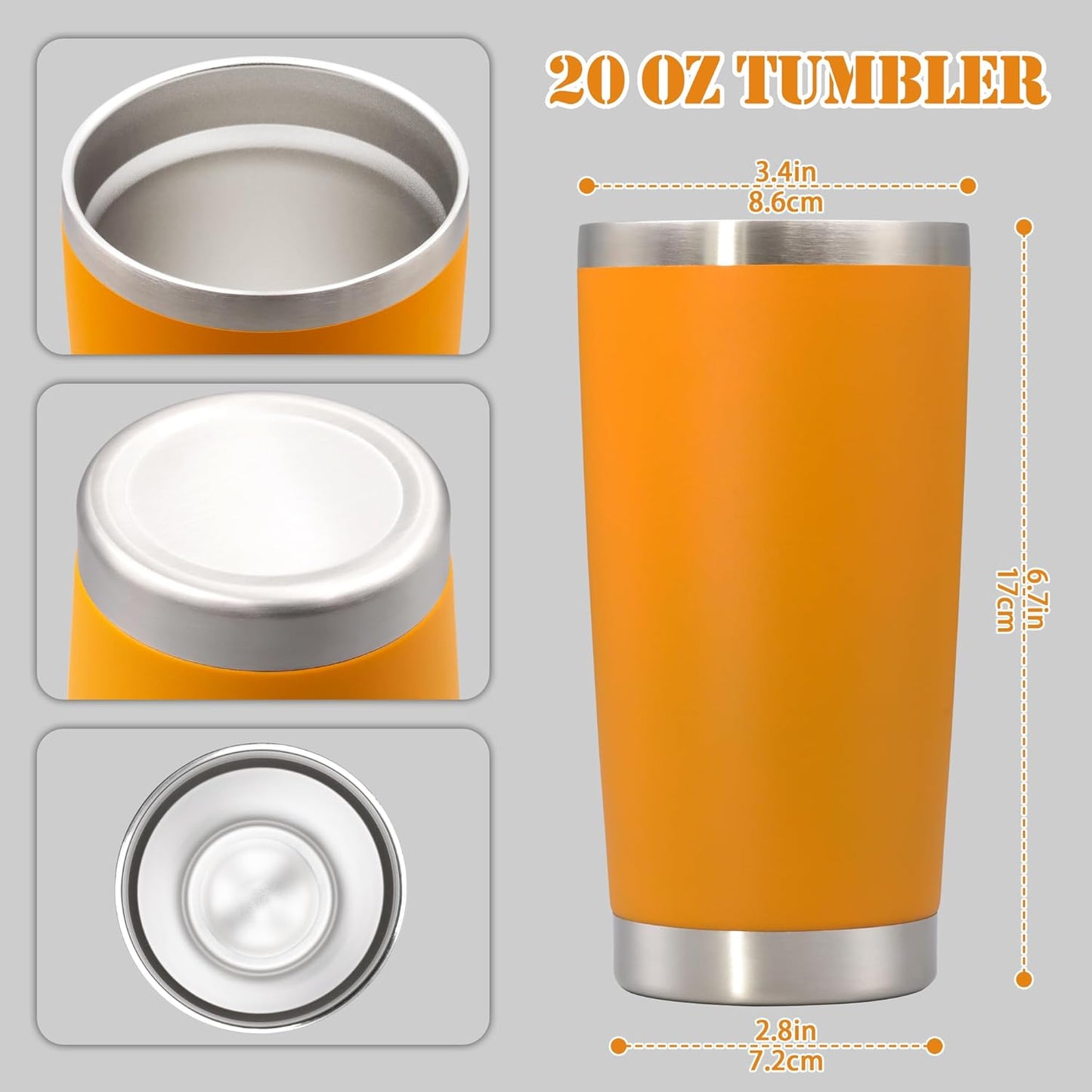 20 oz Tumbler with lid Double Wall Vacuum Insulated Tumblers Stainless Steel Coffee Mug Travel Coffee Tumbler Powder Coated Tumbler Cup Keep Hot&Cold - (Orange 12 Pack)