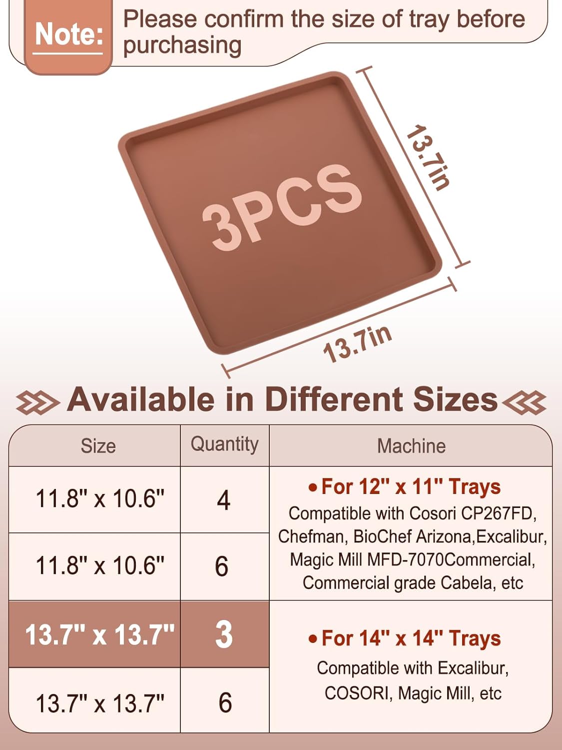 Aulock 3 Pcs Silicone Food Dehydrator Sheets with Edge, Compatible with Cosori/Excalibur/Magic Mill 14" x 14" Trays, Square Non-stick Tray Liner, High Temperature Resistance Reusable Dryer Mats