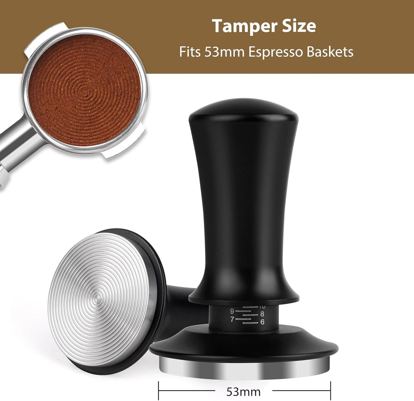 53mm Espresso Tamper, Coffee Tamper for Espresso Machine, Espresso Tamp with Spring Loaded Tamper, Depth-adjustable Espresso Hand Tampers 53mm