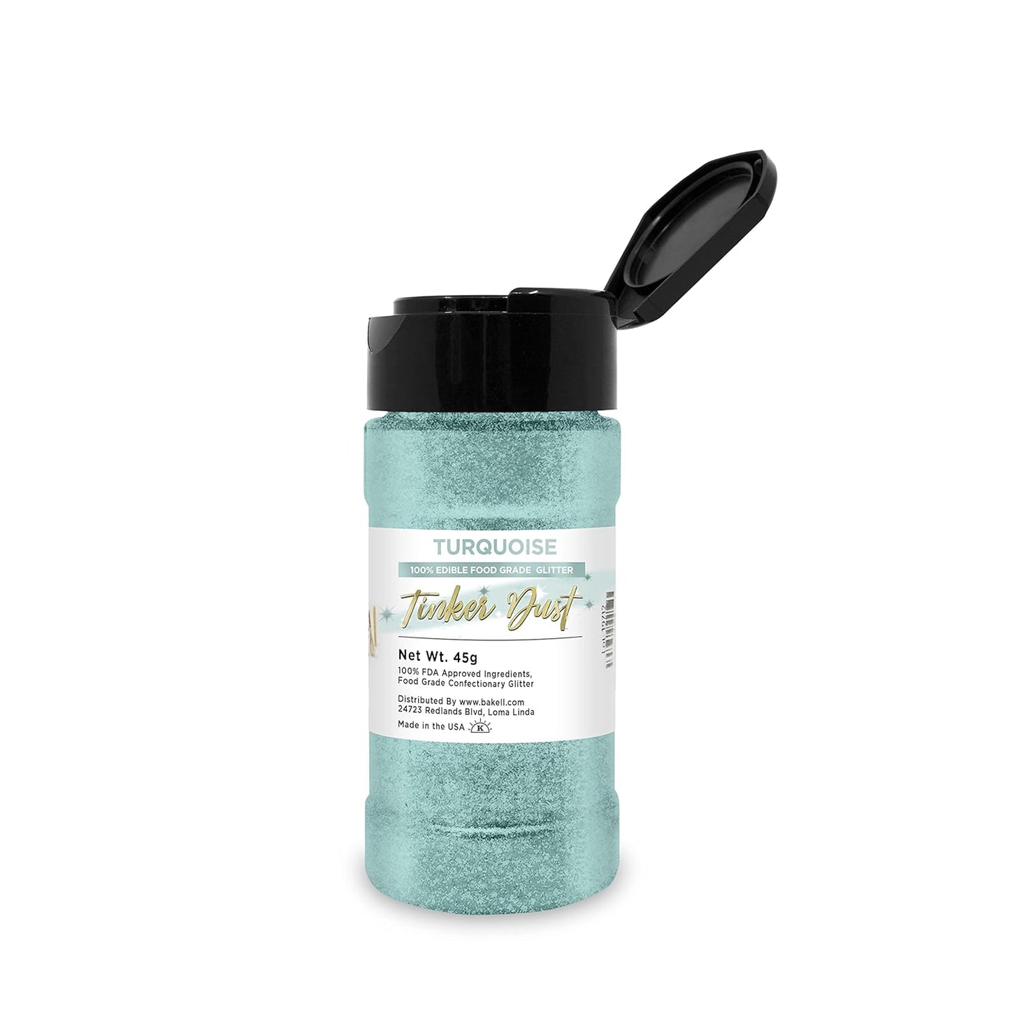 BAKELL Turquoise Edible Glitter, 45 Grams | TINKER DUST Edible Glitter | KOSHER Certified | 100% Edible Glitter | Cakes, Cupcakes, Cake Pops, Drinks, Dessert Vegan Glitter & Dusts (45g Shaker, Turquoise)