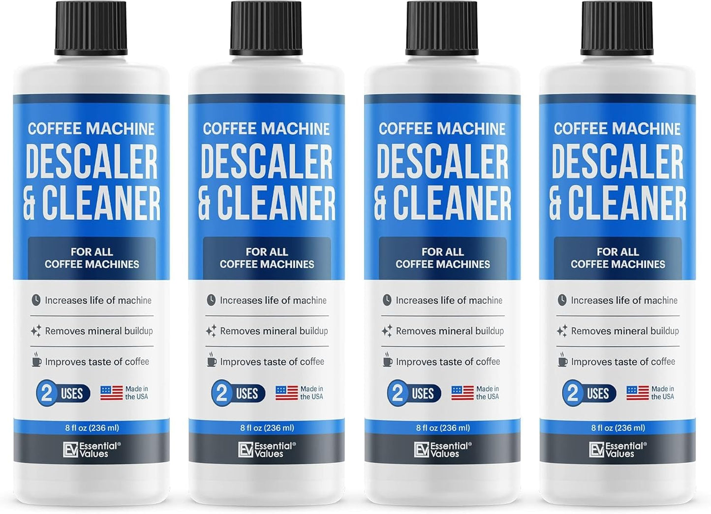 Essential Vales Descaling Solution (8 Uses) Coffee Machine Descaler Cleaner - Compatible with Breville Keurig Nespresso Delonghi - Liquid To Descale Coffee & Espresso Machines
