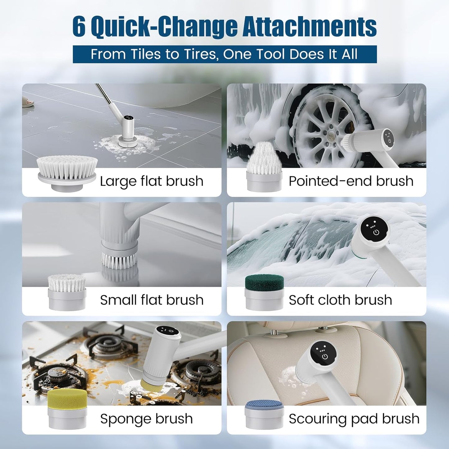 AIRROBO Electric Spin Scrubber, Cordless Electric Scrubber for Cleaning, 300 Mins Runtime, 6 Brush Heads, 47" Adjustable Handle, IPX7 Waterproof for Bathroom, Kitchen, Floors, Tiles, Car Cleaning