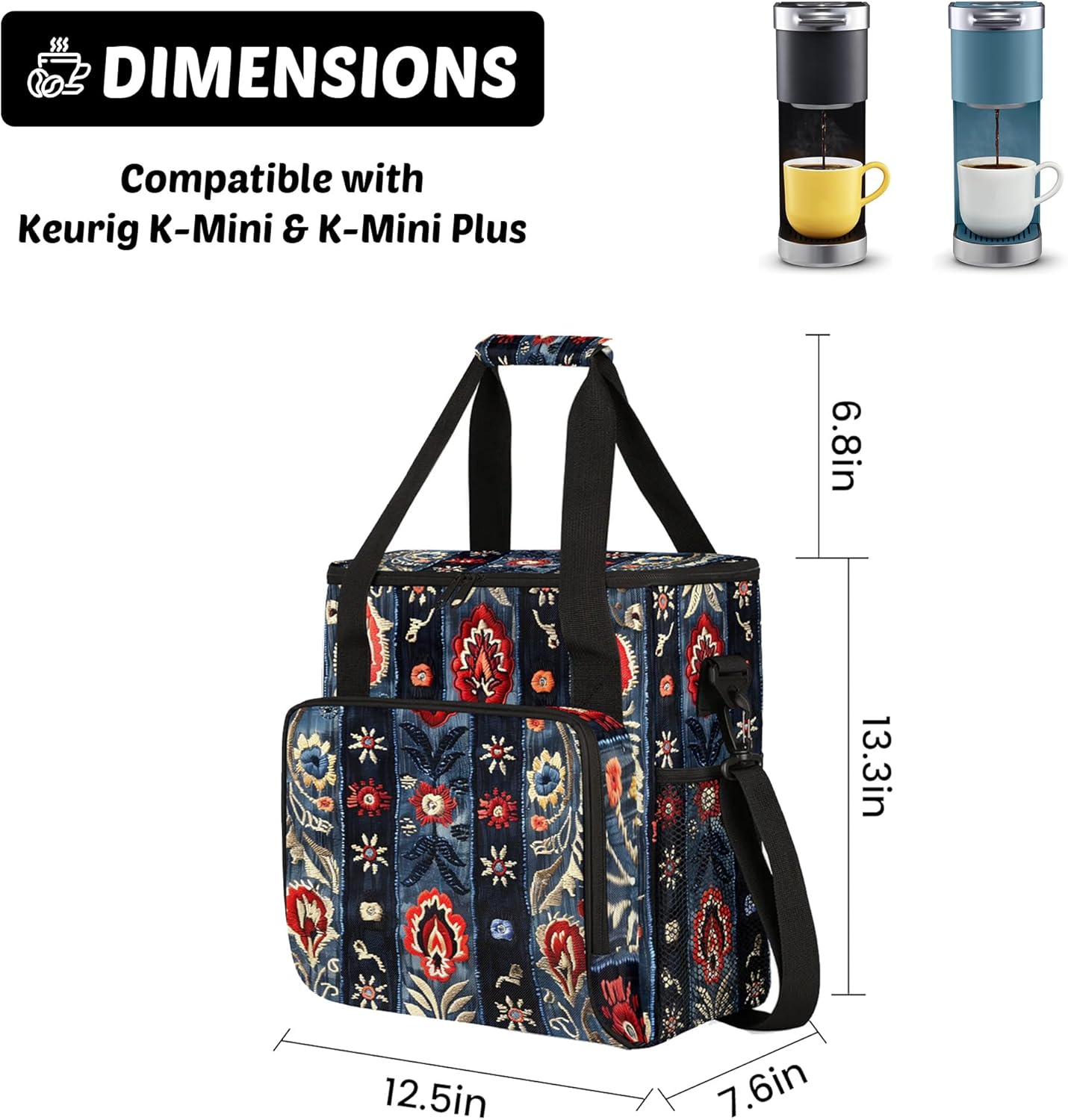 Coffee Maker Travel Bag Compatible with Keurig K-Mini,Single Serve Coffee Brewer Carrying Case Compatible for K-Mini Plus with Multiple Pockets for K-Cup Pods(Bag Only)