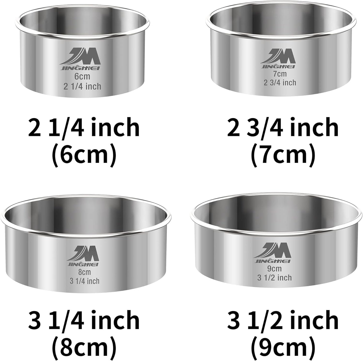 M JNGMEI 4 Pieces Stainless Steel Cookie Cutter Set Biscuit Cutter 2.25inch, 2.75inch, 3.25inch,3.5inch Biscuit Plain Edge Round Cutters Sizes Shape Molds Multiple Sizes