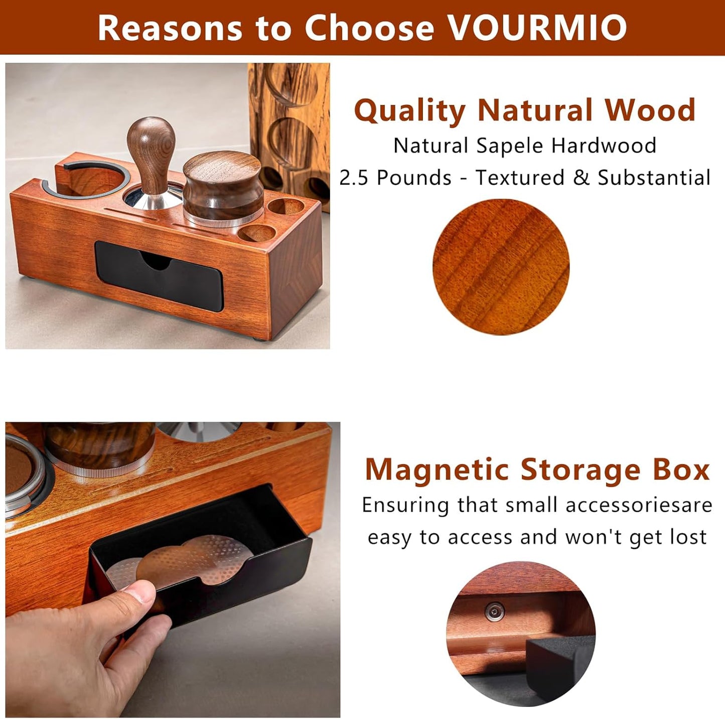 Espresso Tamping Station - 8 in 1 Espresso Coffee Organizer for Storage 51/53/54/58MM Espresso Tamper, Distributor, Portafilter & Puck Screen Accessories, Wooden Tamper Station