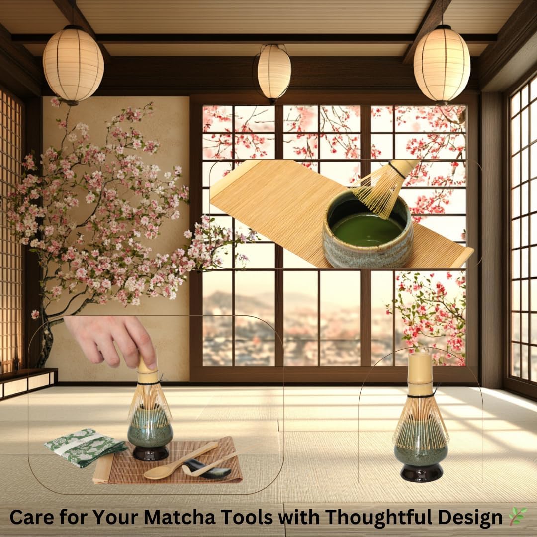 Annie & Mia Design Matcha Whisk Set (9pcs), Japanese Tea Matcha Set includes Ceramic Matcha Bowl, Bamboo Matcha Whisk(chasen), Ceramic Matcha Whisk holder, Bamboo Matcha Scoop (chashaku). Blue color