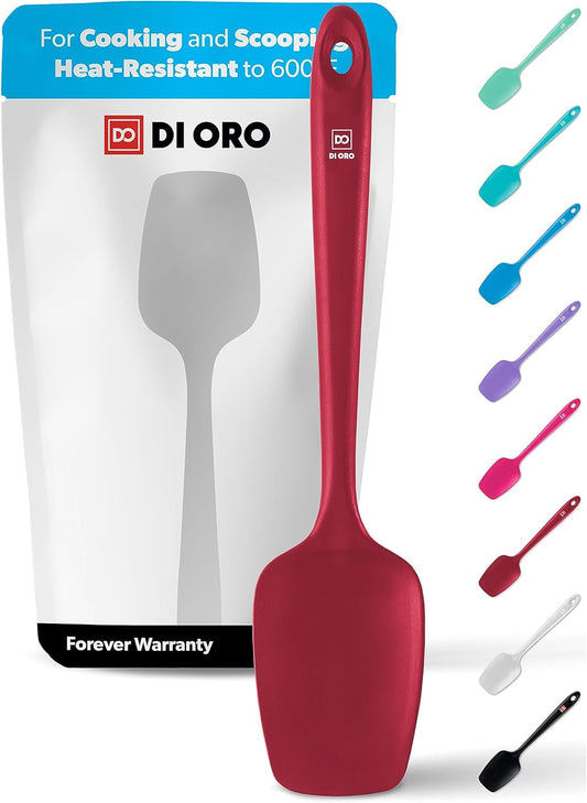 DI ORO Silicone Spoon Spatula - 600°F Heat-Resistant Large Silicone Spoonula Scraper - BPA Free Nonstick Cookware Safe Rubber Kitchen Utensil for Baking, Cooking, & Mixing - Dishwasher Safe (Red)