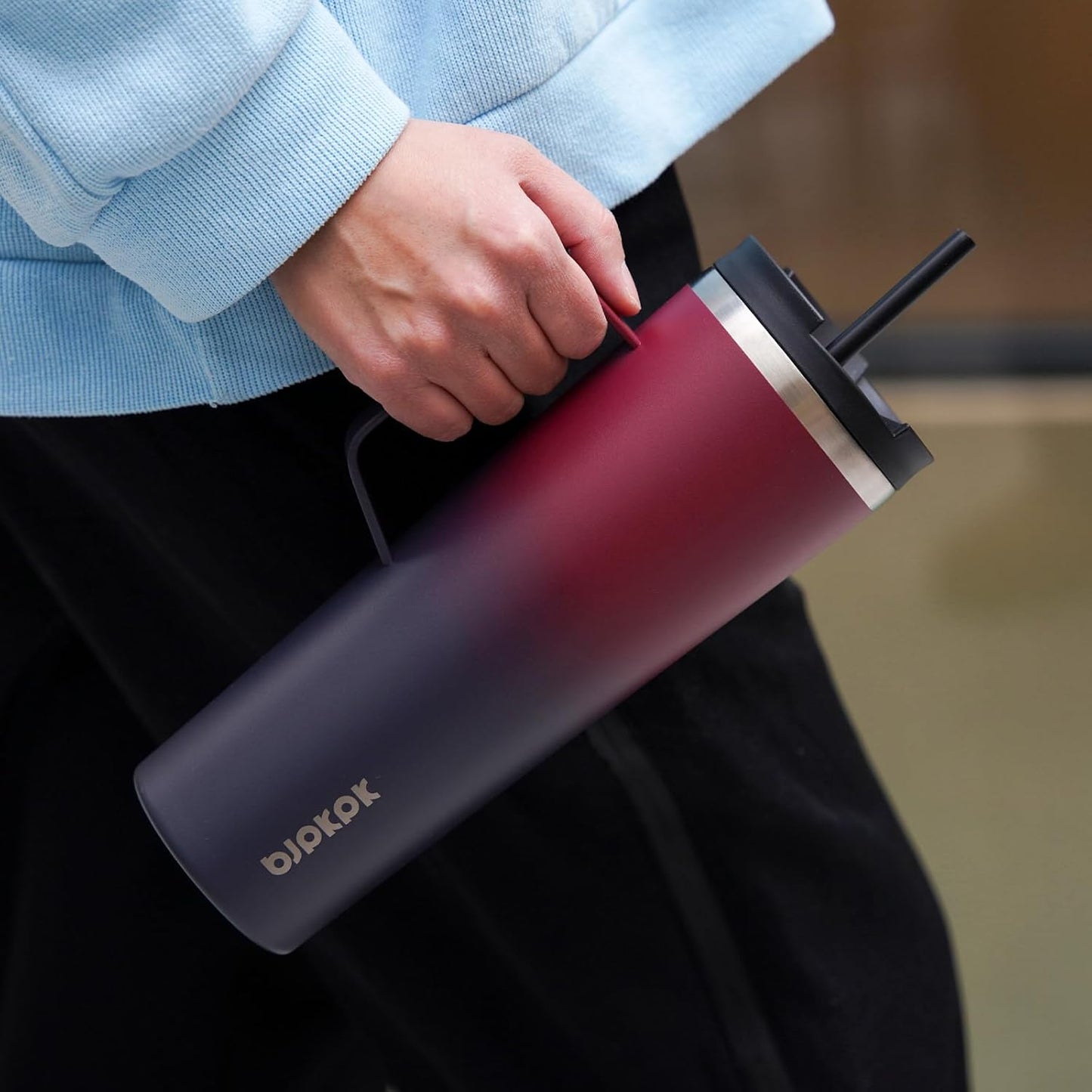 BJPKPK Insulated Tumbler with Handle, 18oz Insulated Tumblers with Lid and Straw, Stainless Steel Metal Water Bottles, Coffee Travel Mugs, Cups, Sea