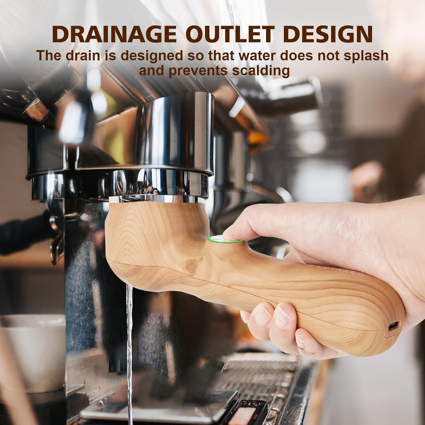 58mm Espresso Coffee Machine Cleaning Brush Wood Grain Color Espresso Machine Electric Cleaning Brush 360°Totally Enclosed for E61, Flair 58, ECM, Rocket, Sanremo, Synesso, Slayer, VBM
