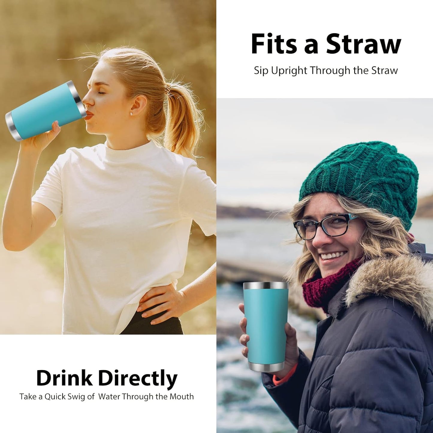 DOMICARE 20oz Stainless Steel Tumbler Bulk with Lid, Double Wall Vacuum Insulated Travel Mug, Powder Coated Coffee Cup, Light Blue, 1 Pack