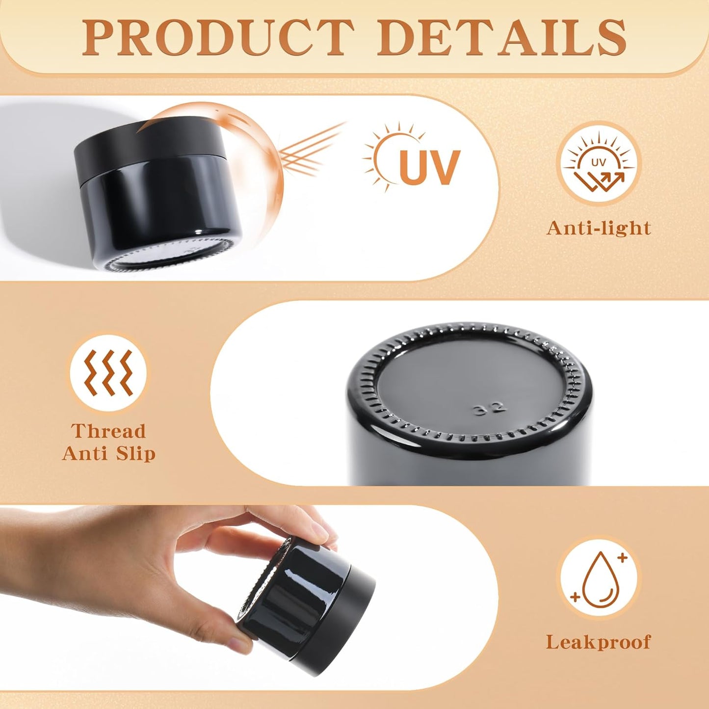 Glass Jars with Lids,Eco-Friendly Cosmetic Containers with Airtight Black Lids & Liners, Multi-Color Options for Cream, Lotion, Body Butter, DIY Skincare Travel Jars (Black, 2oz)