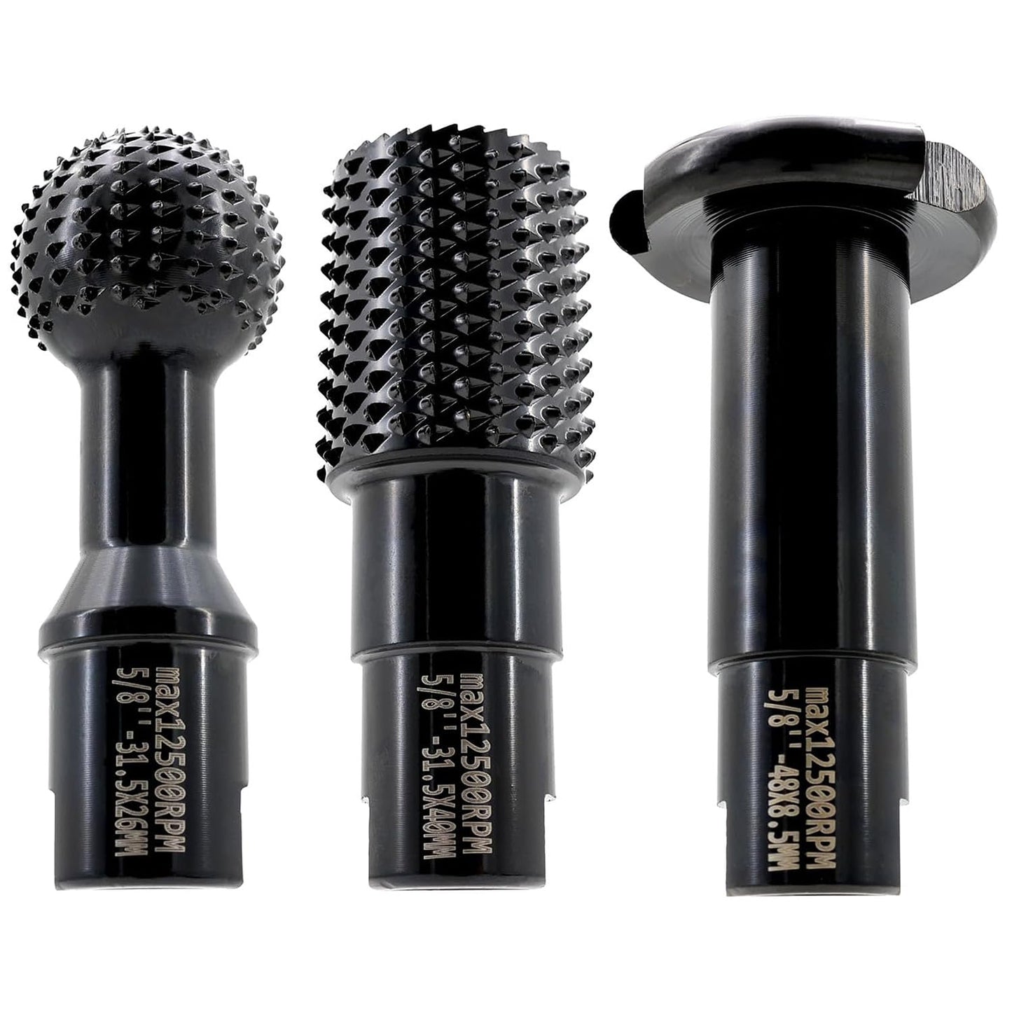 3pcs DIY Wood Carving and Deburring Tools Sphere Rotary Burrs with 5/8"-11 Thread for 4 1/2 and 5" Angle Grinder, Safe Carbon Steel Electric Grinder Bits Accessories for Wood Grinding Reaming Grooving