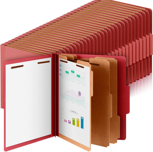 60 Pcs Classification Folders Letter Size, Back to School Supply for Teacher, Student, 3 Dividers Pressboard File Folder Bulk with 2 Fasteners, 3.5 Inch Expanding File Organizer (Red)