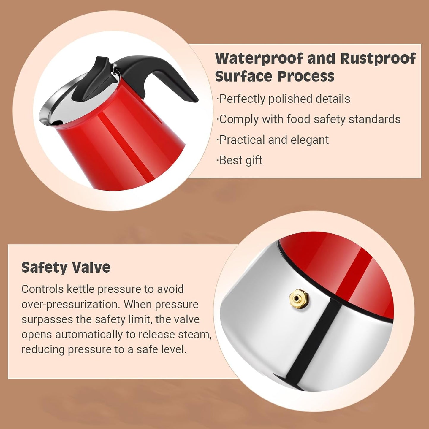 Moka Pot, 9 Cups (15.9 oz) Stovetop Espresso Maker, 304 Stainless Steel Moka Pot, Induction Compatible, Red