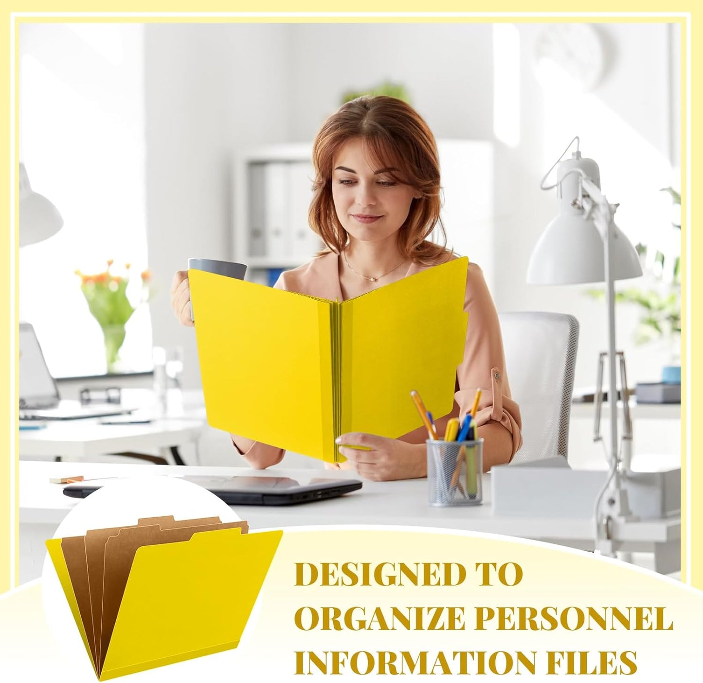 72 Pcs Classification Folders Letter Size, Back to School Supply for Teacher, Student, 3 Dividers Pressboard File Folder Bulk with 2 Fasteners, 3.5 Inch Expanding File Organizer (Yellow)